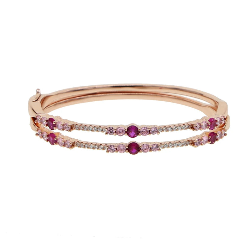 Rose CZ Bangle Bracelet for Women - Red CZ Rectangle Bezel Set - Lady CZ Jewelry