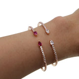 Rose CZ Open Cuff Red Bangle Bracelet