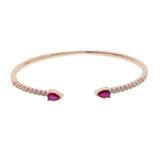 Rose CZ Open Cuff Red Bangle Bracelet