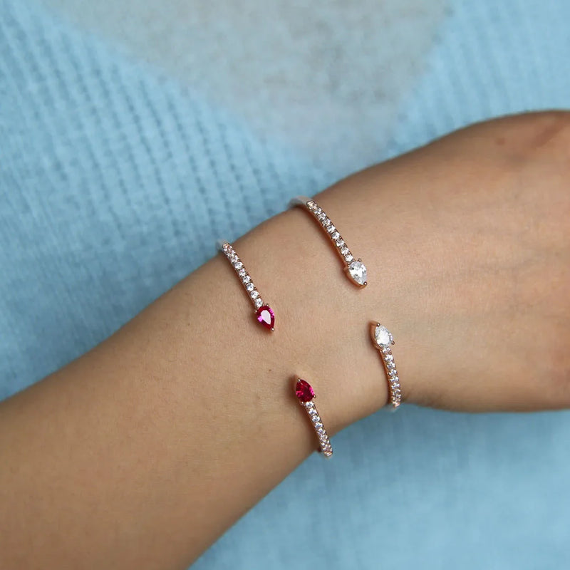 Rose CZ Open Cuff Red Bangle Bracelet
