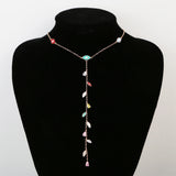 Rose Silver Long Y Lariat Cz Evil Eye Charm Necklace