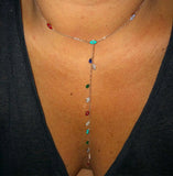 Rose Silver Long Y Lariat Cz Evil Eye Charm Necklace