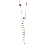 Rose Silver Long Y Lariat Cz Evil Eye Charm Necklace
