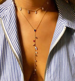Rose Silver Long Y Lariat Cz Evil Eye Charm Necklace