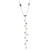 Rose Silver Long Y Lariat Cz Evil Eye Charm Necklace