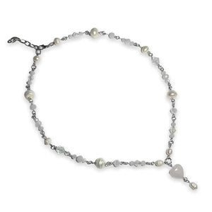 Rose Quartz Heart Drop Pearl Necklace Y2K Cottage Core