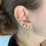 925 Silver Rainbow Tassel Chain Small Hoop Earrings for Women