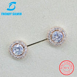 925 Silver CZ Stud Earrings for Women, Round Stones