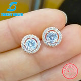 925 Silver CZ Stud Earrings for Women, Round Stones