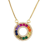 Multicolor Micro Pave CZ Necklace Copper Clavicle Pendant