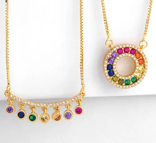 Multicolor Micro Pave CZ Necklace Copper Clavicle Pendant