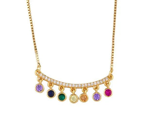 Multicolor Micro Pave CZ Necklace Copper Clavicle Pendant