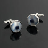 Round Opal Silver Plated Shirts Cufflinks