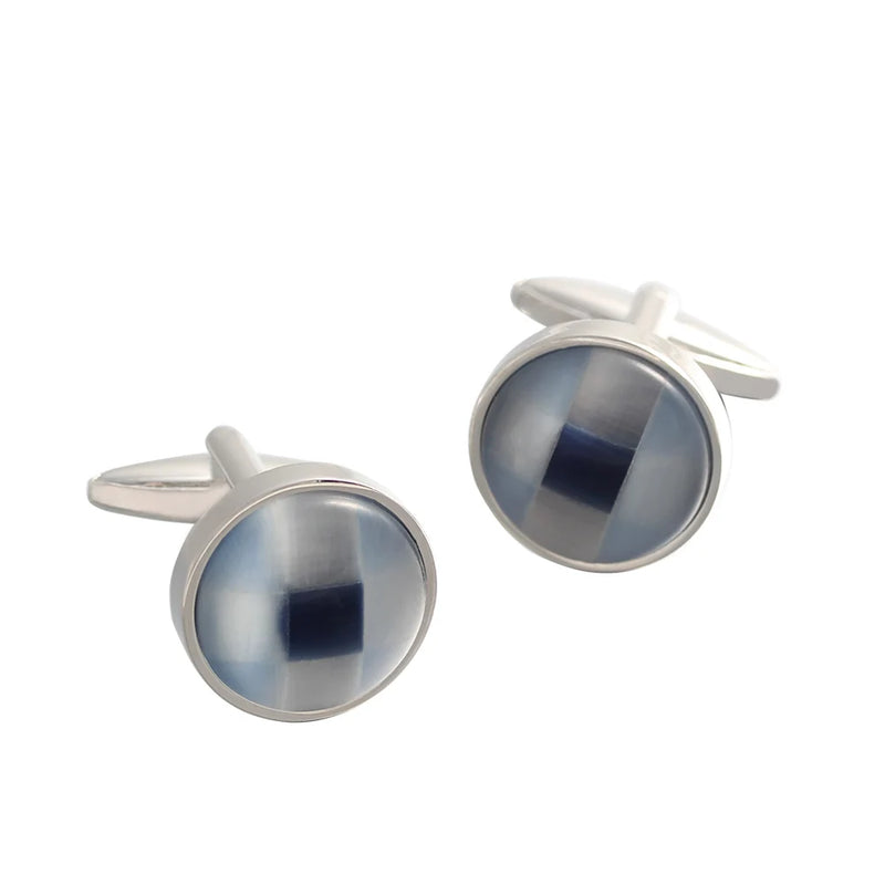 Round Opal Silver Plated Shirts Cufflinks