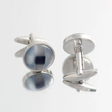 Round Opal Silver Plated Shirts Cufflinks