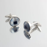 Round Opal Silver Plated Shirts Cufflinks