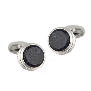 Serrated Marble Silver Plated Cufflinks