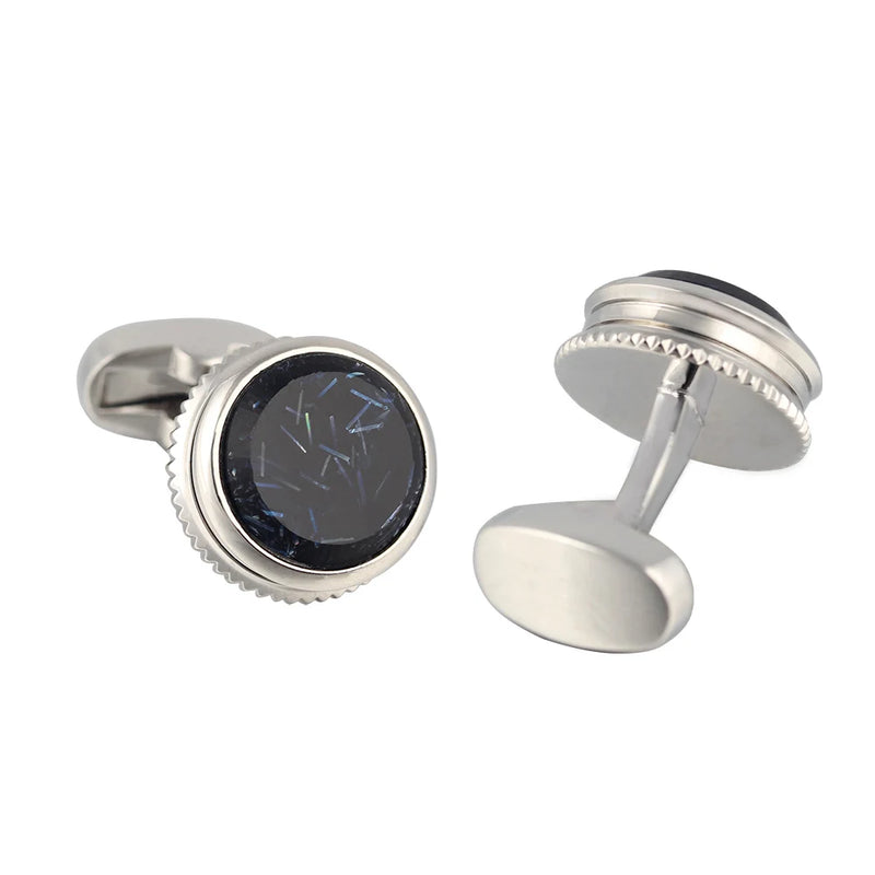 Serrated Marble Silver Plated Cufflinks