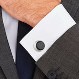 Serrated Marble Silver Plated Cufflinks