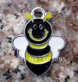100pcs Enamel Bee Charms with Key Charm 23.5*18mm