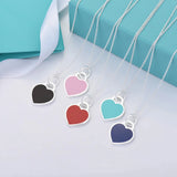 S925 Heart Necklace Love Double Heart Enamel Pendant Necklace For Women
