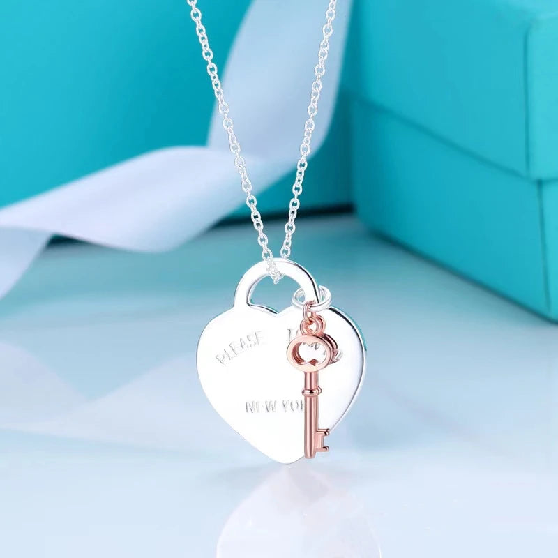 S925 Heart Necklace Love Double Heart Enamel Pendant Necklace For Women
