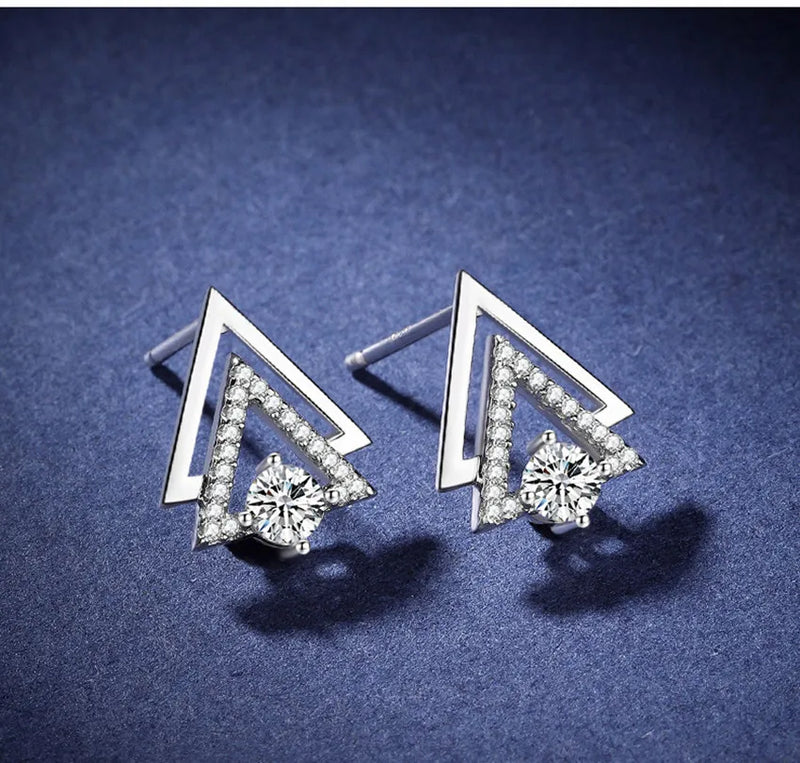 S925 Pure Ladies Triangle Stud Earrings European American Holiday