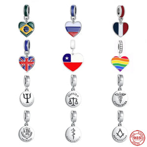 925 Silver Charm Europe Flag Pendant Beads for Bracelet DIY