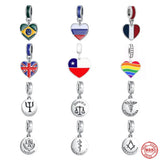 925 Silver Charm Europe Flag Pendant Beads for Bracelet DIY