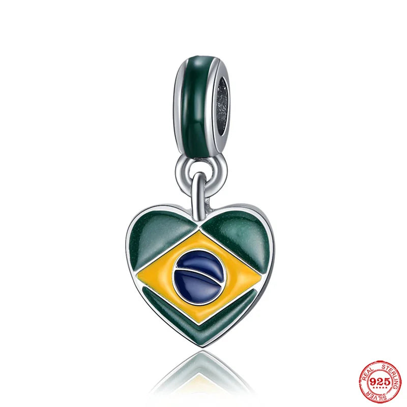 925 Silver Charm Europe Flag Pendant Beads for Bracelet DIY