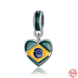 925 Silver Charm Europe Flag Pendant Beads for Bracelet DIY