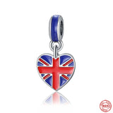 925 Silver Charm Europe Flag Pendant Beads for Bracelet DIY