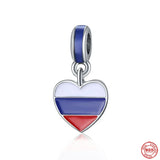 925 Silver Charm Europe Flag Pendant Beads for Bracelet DIY