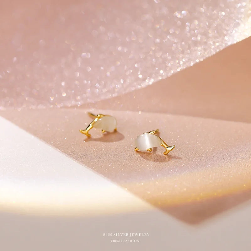 925 Sterling Silver Dolphin Stud Earrings with Opal Stone