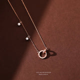 925 Silver Double Ring Necklace Micro-set Jewelry