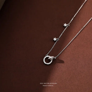 925 Silver Double Ring Necklace Micro-set Jewelry