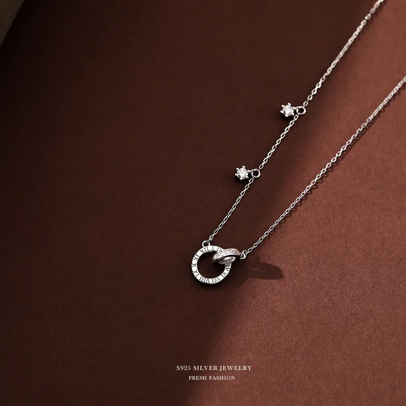925 Silver Double Ring Necklace Micro-set Jewelry