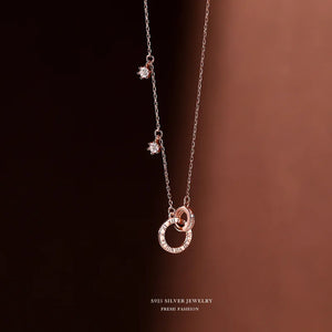 925 Silver Double Ring Necklace Micro-set Jewelry