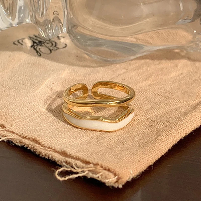 Wave Rings Enamel Double Layer 925 Silver Filled 14K Women Jewelry Bridesmaid Gi