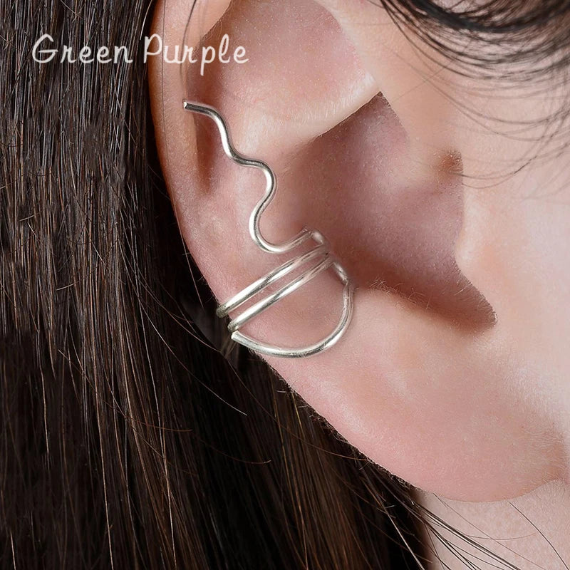 925 Sterling Silver Geometric Ear Cuff Earrings 14k Filled