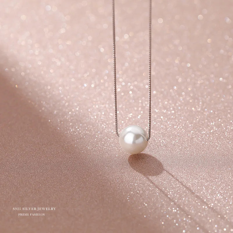 925 Silver Korea INS Pearl Pendant Necklace Anniversary Gift