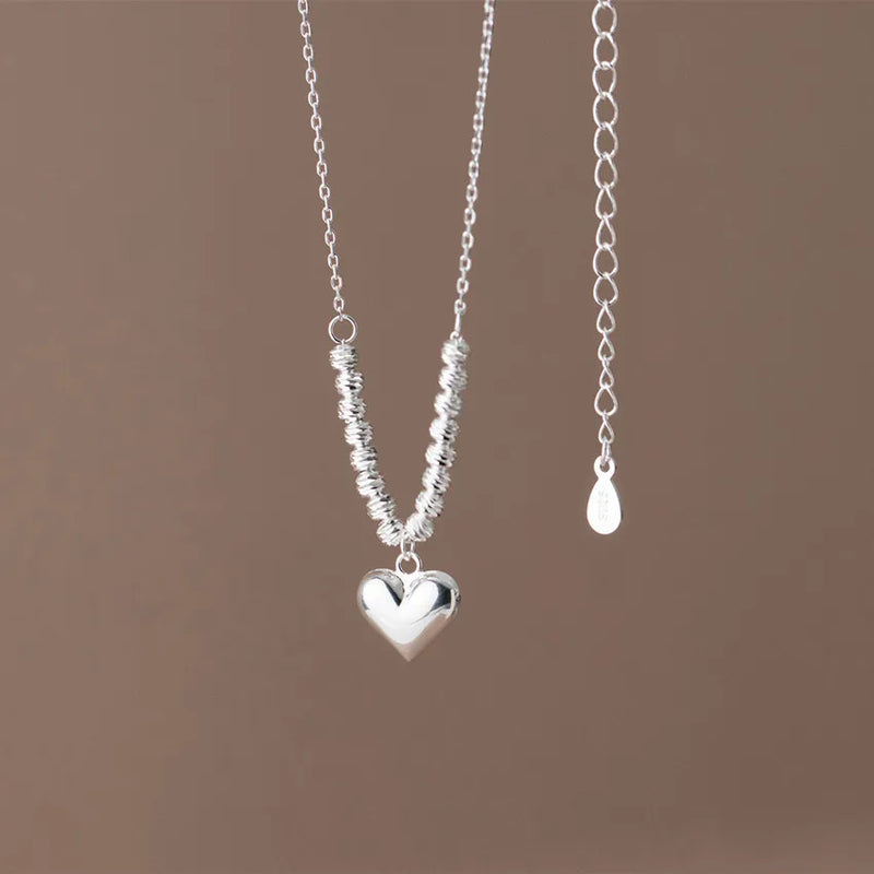 925 Silver Ladies Glossy Love Cut Beads Clavicle Chain Holiday Gift