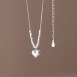 925 Silver Ladies Glossy Love Cut Beads Clavicle Chain Holiday Gift