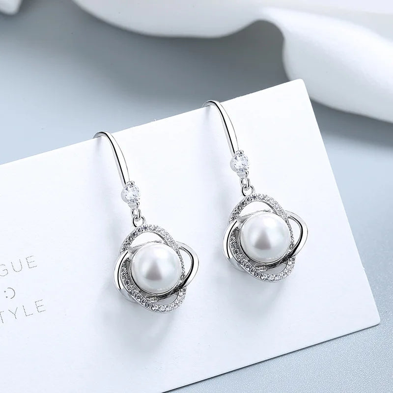 925 Sterling Silver Flower Earrings for Women, European and American Style