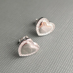 925 Silver Heart Stud Earrings Women's Holiday Jewelry