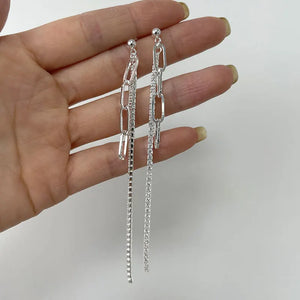 925 Silver Tassel Earrings with Zircon Studs