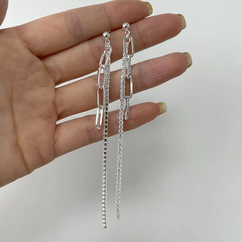 925 Silver Tassel Earrings with Zircon Studs