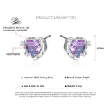 925 Silver Purple Heart Stud Earrings Shining Pink Stone Love Ear Studs