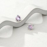 925 Silver Purple Heart Stud Earrings Shining Pink Stone Love Ear Studs