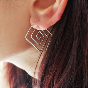 925 Silver Square Hoop Earrings Vintage Boho Jewelry